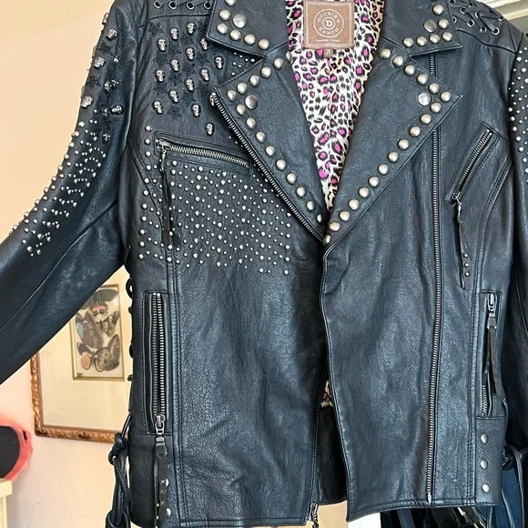Double D Ranch- Killa Flag Black Studded Leather Jacket - Picture 7 of 8